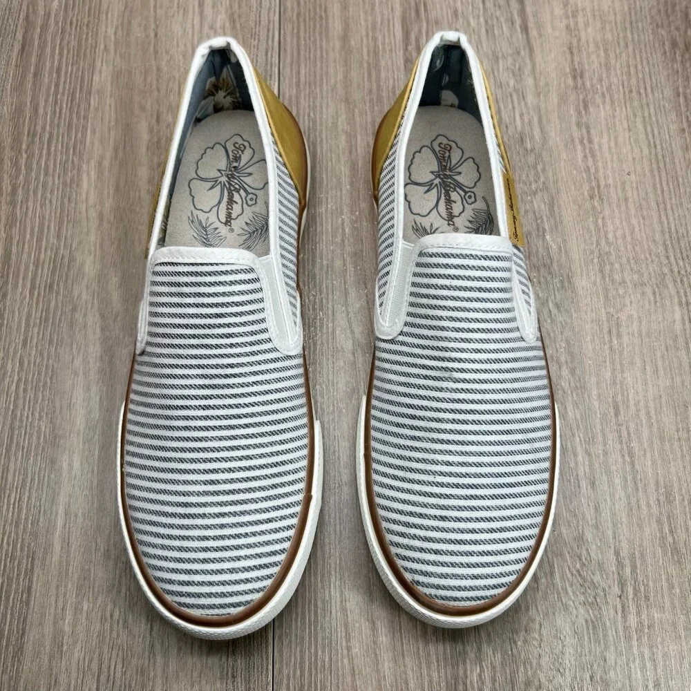 Tommy Bahama Striped Canvas Slip On Sneakers Womens 8.5 Flat Low Top White Gray - Picture 6 of 14